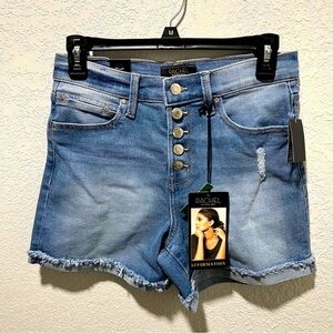 Rachel Roy NWT Affirmation Button Fly Blue Jean Shorts Distressed Cut-Off Style